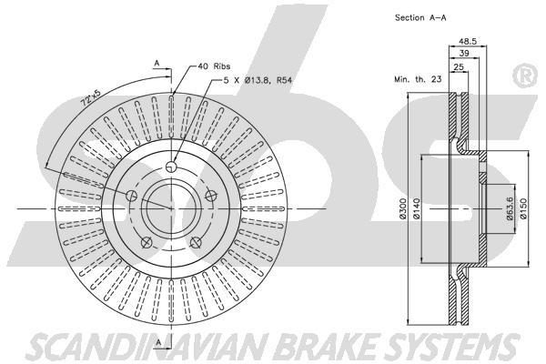 SBS 1815314849 Front brake disc ventilated 1815314849