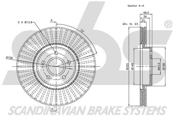 SBS 1815314850 Front brake disc ventilated 1815314850
