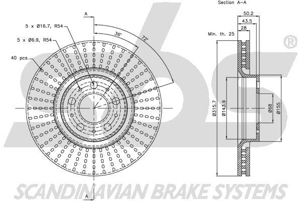 SBS 1815314851 Front brake disc ventilated 1815314851