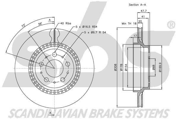 SBS 1815314852 Rear ventilated brake disc 1815314852