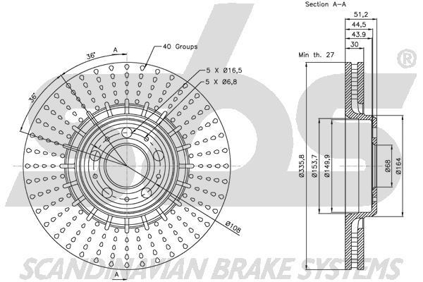 SBS 1815314853 Front brake disc ventilated 1815314853