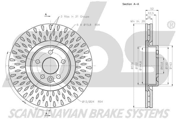 SBS 1815314856 Front brake disc ventilated 1815314856