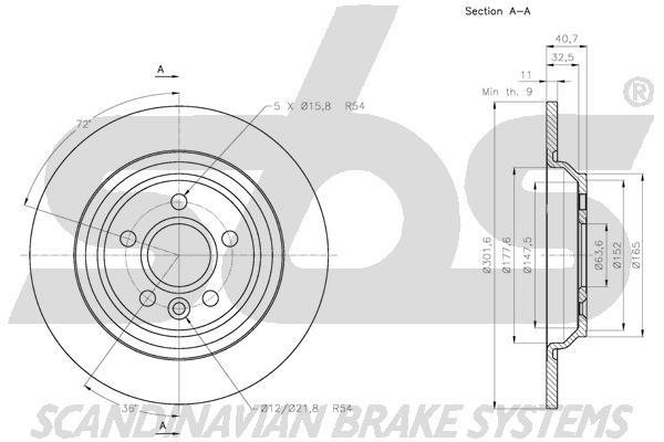 SBS 1815314857 Rear brake disc, non-ventilated 1815314857
