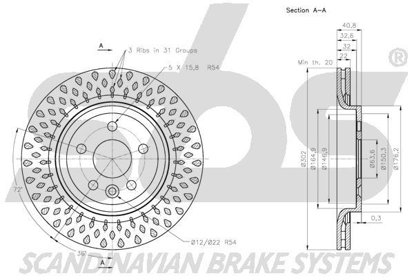 SBS 1815314858 Rear ventilated brake disc 1815314858