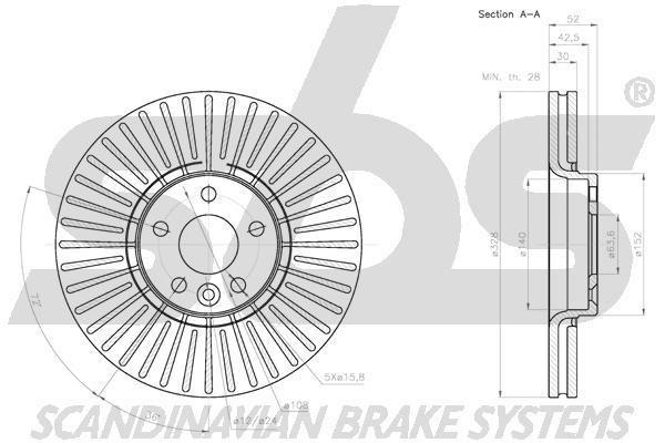 SBS 1815314860 Front brake disc ventilated 1815314860