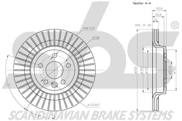SBS 1815314861 Rear ventilated brake disc 1815314861