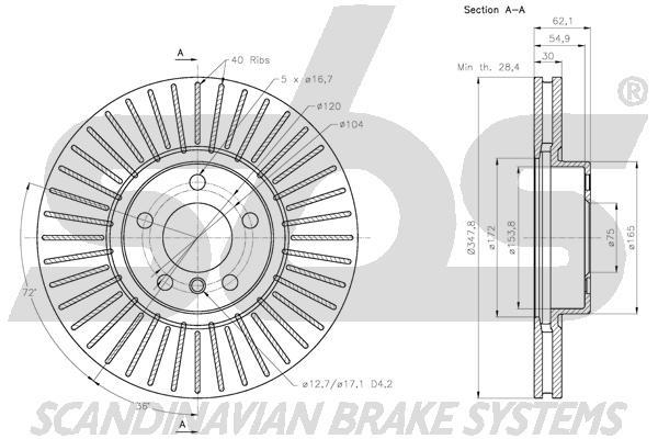 SBS 1815311587 Front brake disc ventilated 1815311587