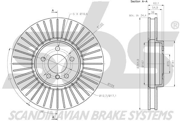 SBS 1815311589 Front brake disc ventilated 1815311589