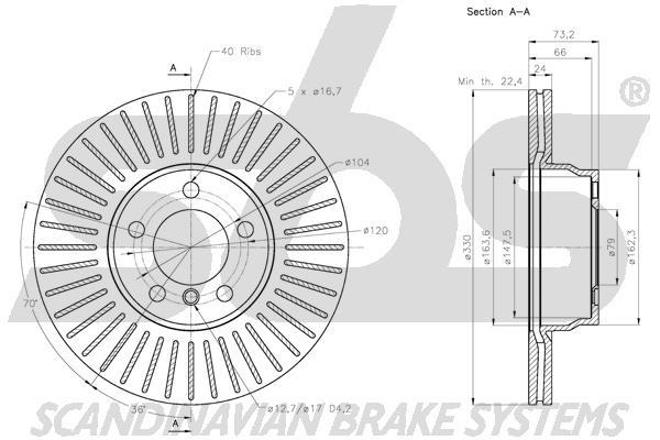 SBS 1815311596 Front brake disc ventilated 1815311596