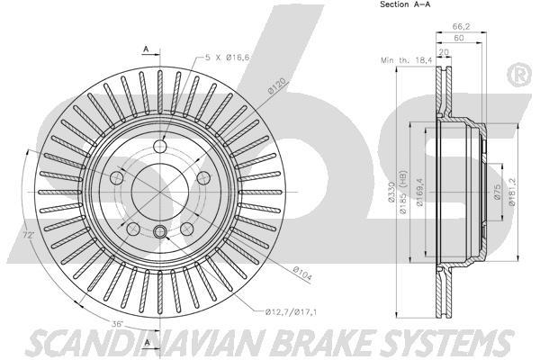 SBS 1815311599 Rear ventilated brake disc 1815311599