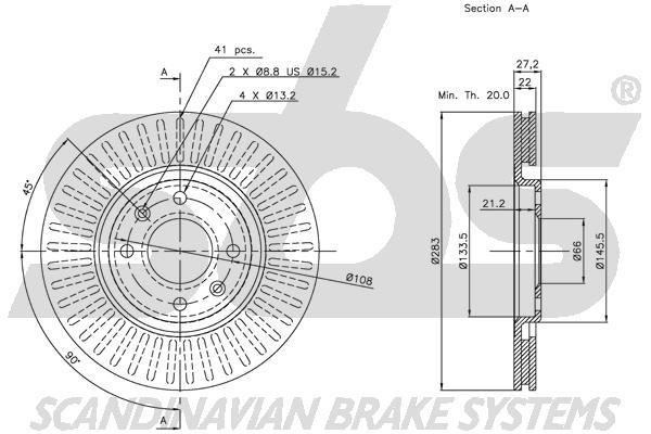 SBS 1815311919 Front brake disc ventilated 1815311919