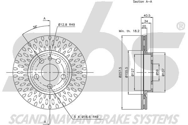 SBS 1815311923 Front brake disc ventilated 1815311923