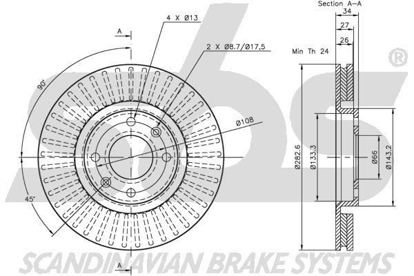 SBS 1815311927 Front brake disc ventilated 1815311927