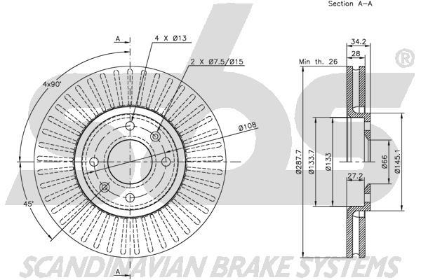 SBS 1815311928 Front brake disc ventilated 1815311928