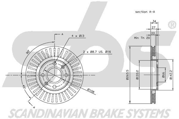 SBS 1815311929 Front brake disc ventilated 1815311929
