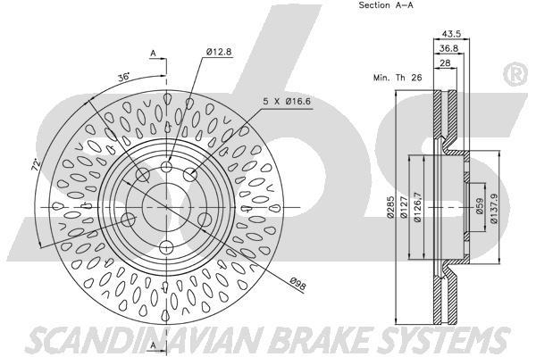 SBS 1815311933 Front brake disc ventilated 1815311933