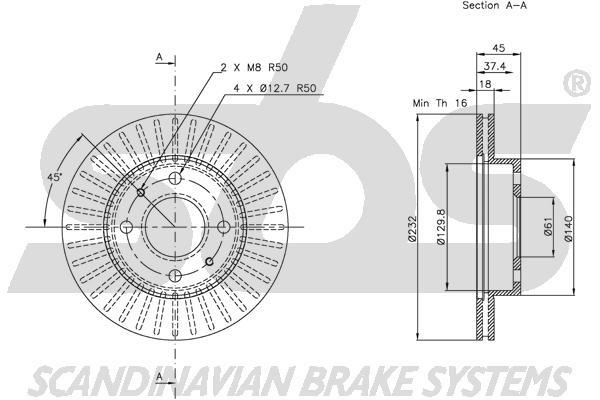 SBS 1815312244 Front brake disc ventilated 1815312244
