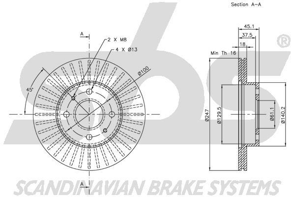 SBS 1815312245 Front brake disc ventilated 1815312245
