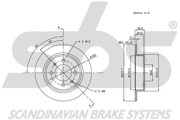 SBS 1815312246 Rear brake disc, non-ventilated 1815312246