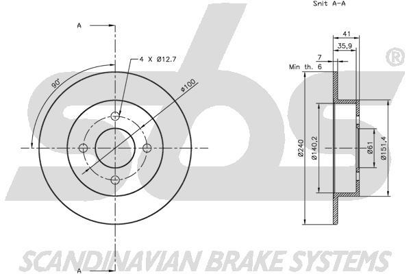 SBS 1815312253 Rear brake disc, non-ventilated 1815312253