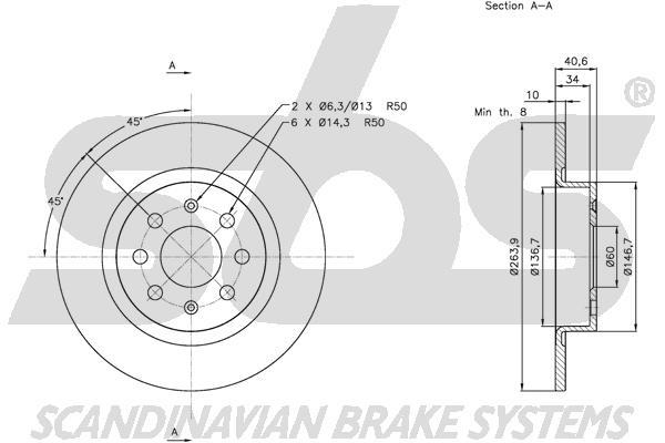 SBS 1815312351 Rear brake disc, non-ventilated 1815312351