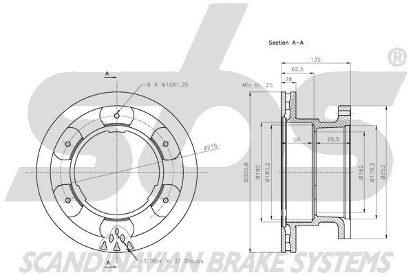 SBS 1815312362 Rear ventilated brake disc 1815312362