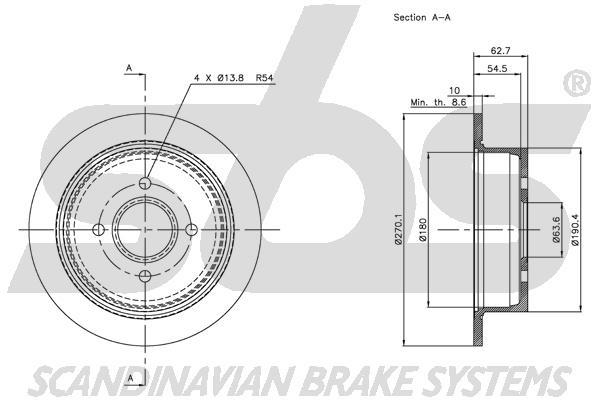 SBS 1815312541 Rear brake disc, non-ventilated 1815312541