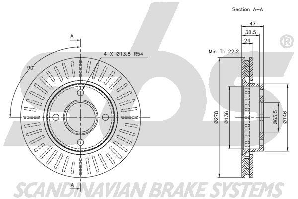 SBS 1815312542 Front brake disc ventilated 1815312542