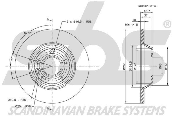 SBS 1815312546 Rear brake disc, non-ventilated 1815312546