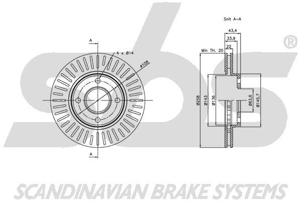 SBS 1815312549 Front brake disc ventilated 1815312549