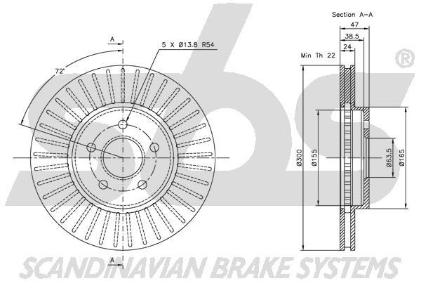 SBS 1815312550 Front brake disc ventilated 1815312550