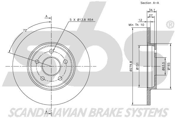 SBS 1815312551 Rear brake disc, non-ventilated 1815312551
