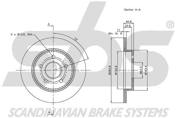 SBS 1815312558 Rear brake disc, non-ventilated 1815312558