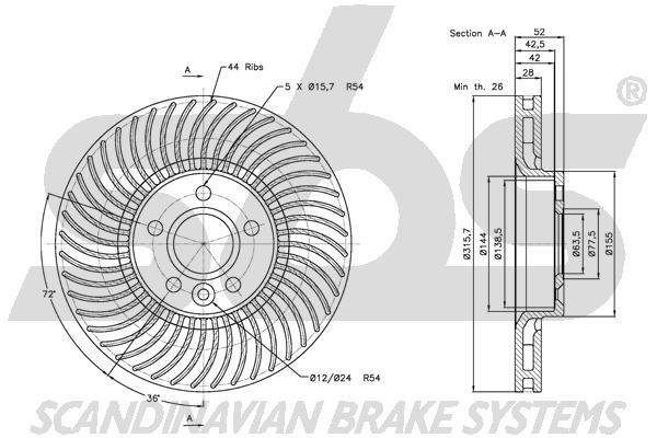 SBS 1815312570 Front brake disc ventilated 1815312570