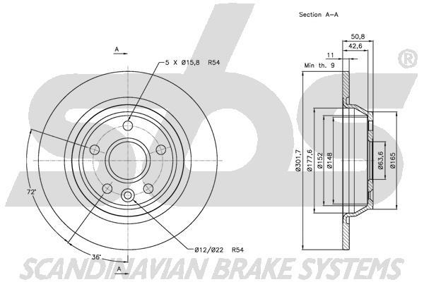 SBS 1815312571 Rear brake disc, non-ventilated 1815312571