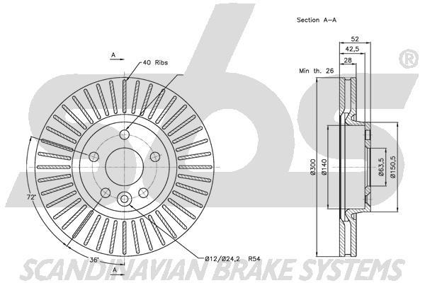 SBS 1815312573 Front brake disc ventilated 1815312573