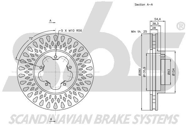 SBS 1815312575 Front brake disc ventilated 1815312575