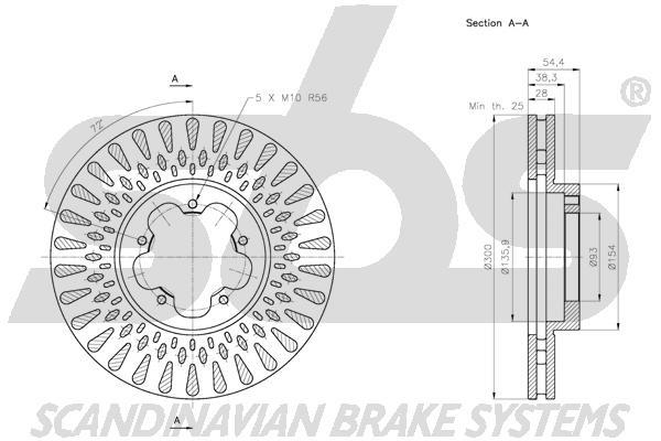 SBS 1815312576 Front brake disc ventilated 1815312576