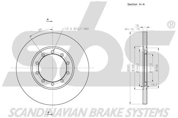 SBS 1815312577 Rear brake disc, non-ventilated 1815312577