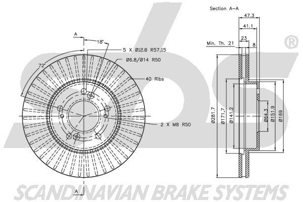 SBS 1815312626 Front brake disc ventilated 1815312626