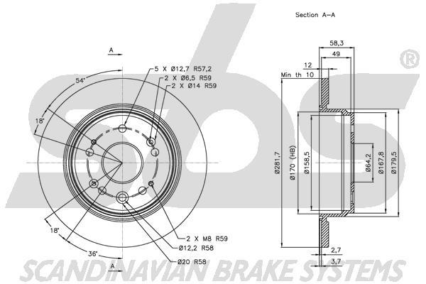 SBS 1815312627 Rear brake disc, non-ventilated 1815312627