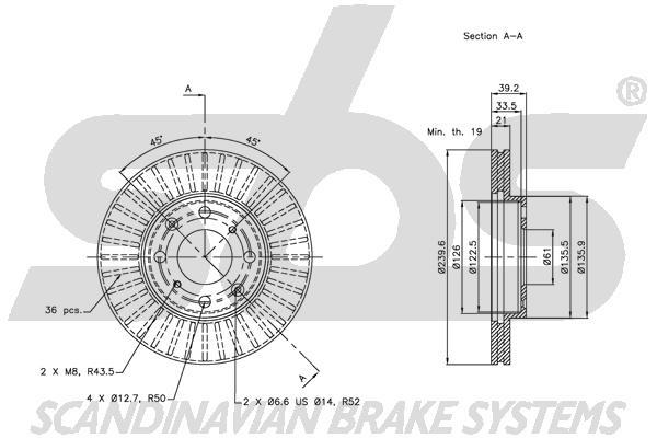 SBS 1815312628 Front brake disc ventilated 1815312628