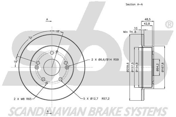 SBS 1815312634 Rear brake disc, non-ventilated 1815312634