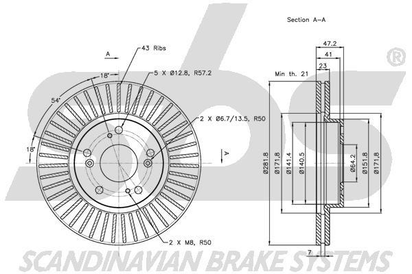 SBS 1815312636 Front brake disc ventilated 1815312636