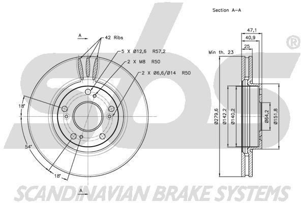 SBS 1815312637 Front brake disc ventilated 1815312637