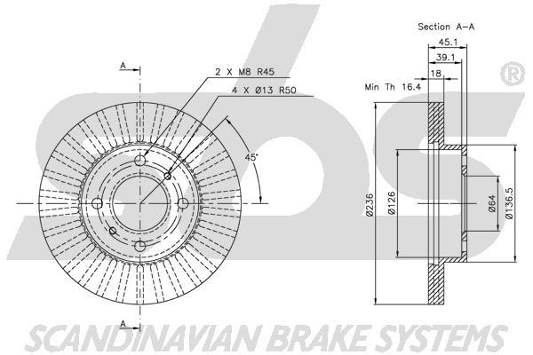 SBS 1815313021 Front brake disc ventilated 1815313021
