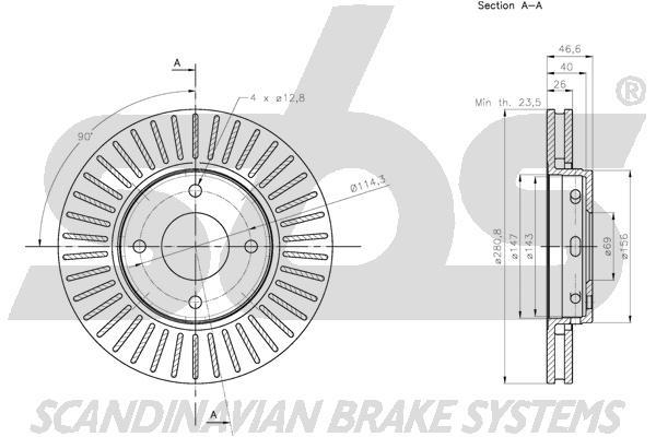 SBS 1815313086 Front brake disc ventilated 1815313086