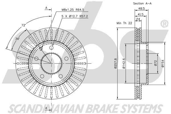 SBS 1815313227 Front brake disc ventilated 1815313227