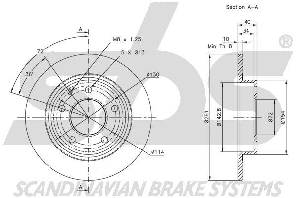 SBS 1815313228 Rear brake disc, non-ventilated 1815313228
