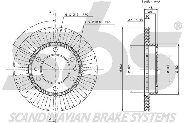 SBS 1815314522 Front brake disc ventilated 1815314522